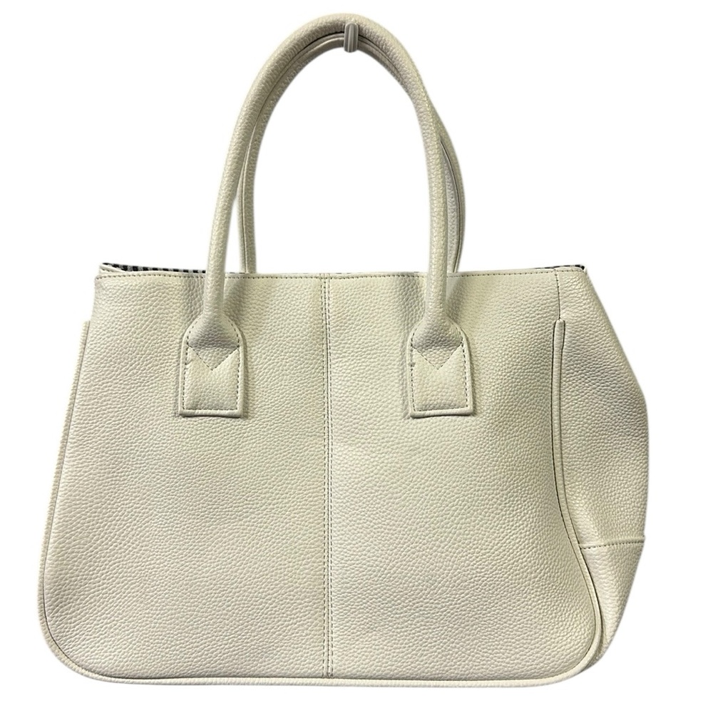 Hoxis White Pebbled Office Lady Handbag Tote Purse 13 x 9.5 x 4.5 inches